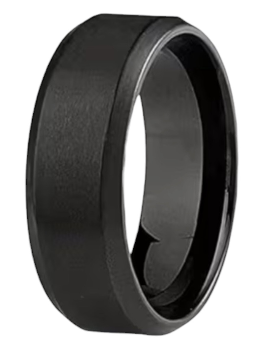 Mens Black Ring Slanted Edge Brushed Steel 8mm Wedding Band Size 12